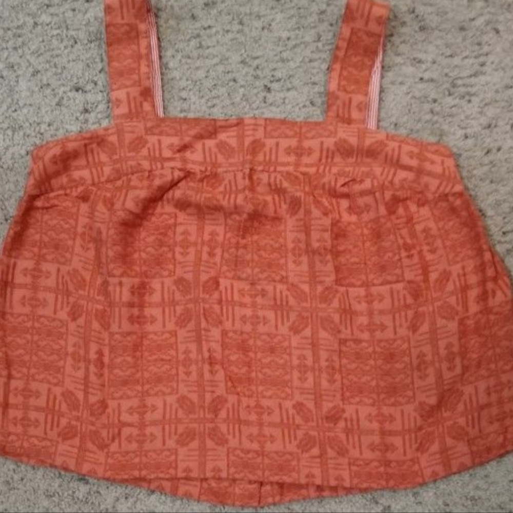 NWT Anthropologie Sz L Syvia Embroidered Button-Back Tank in Coral